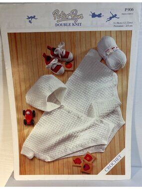 Peter Pan Crochet Double Knit Baby Pattern P906 Premature To 2/3 Yrs Printed In